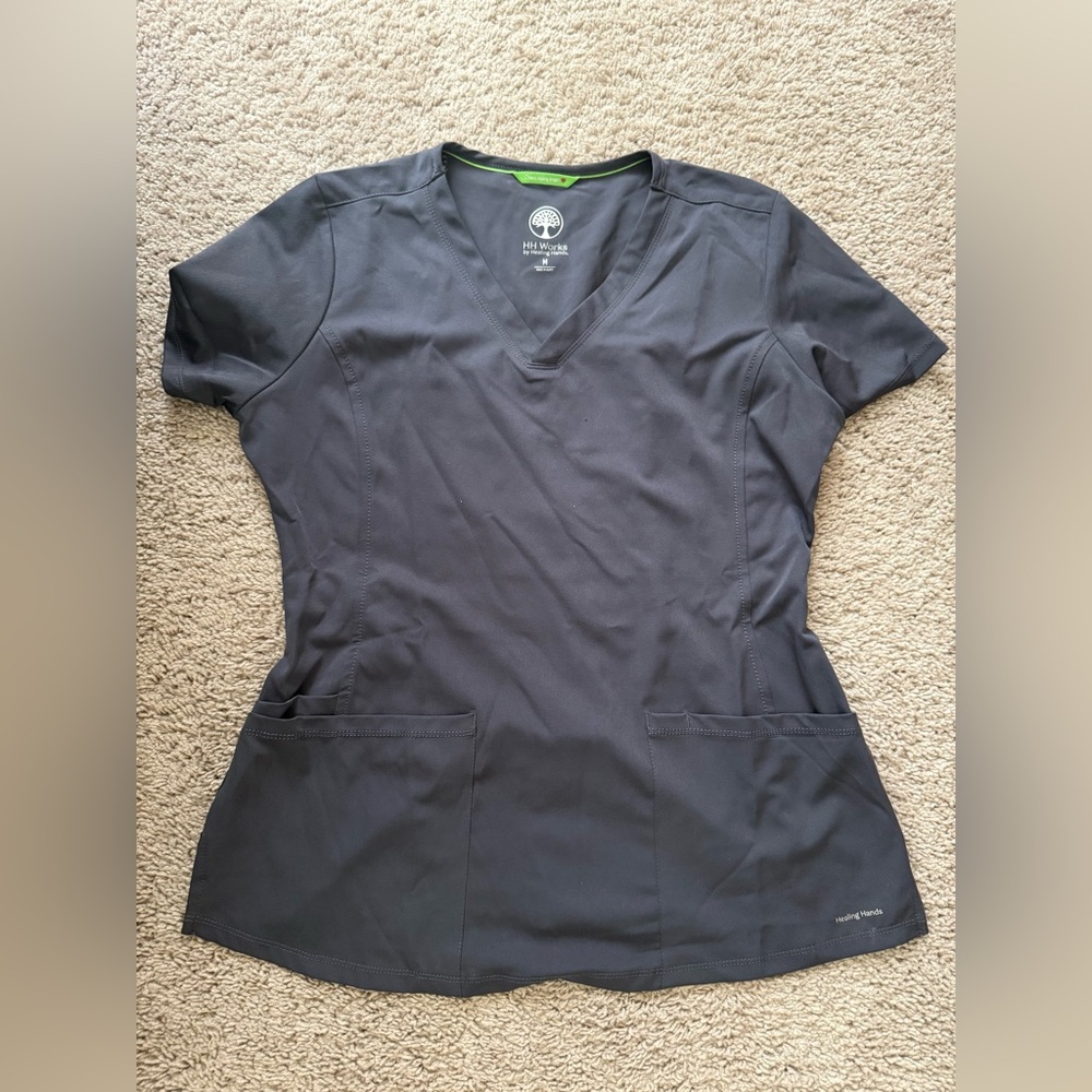 Helping Hands Women's V-Neck Scrub Top in Charcoal